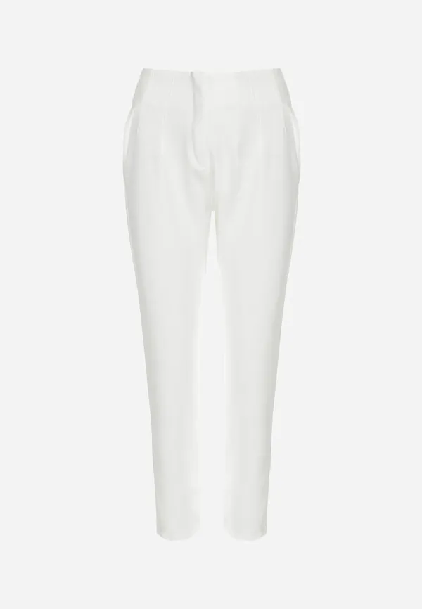 Białe Spodnie Cygaretki z Imitacją Kieszeni Anilnig