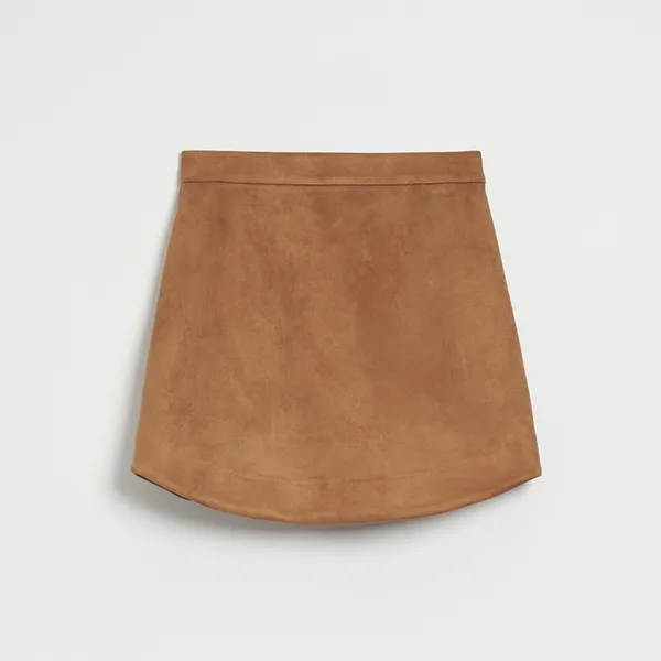 Brązowa spódnica mini z imitacji zamszu - Brązowy