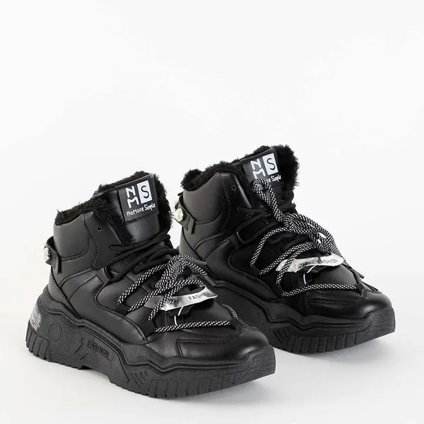 Czarne sneakersy z ociepleniem Pommie - Obuwie - Czarny