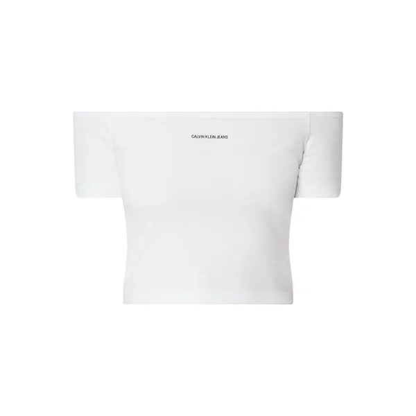 Calvin Klein Jeans Bluzka z odkrytymi ramionami i nadrukiem z logo