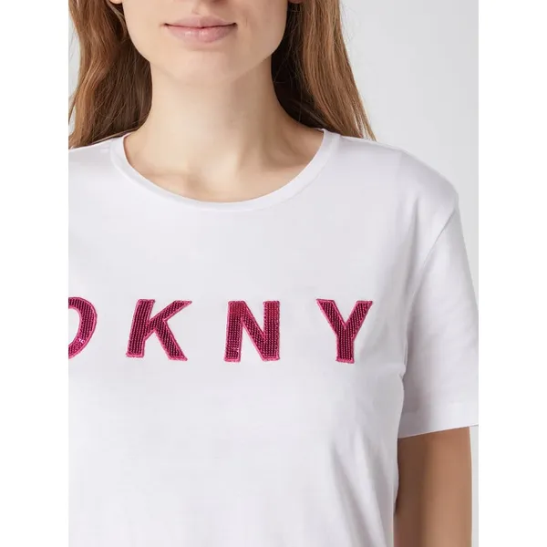 DKNY T shirt z logo z cekinów