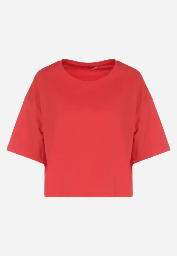 Czerwony Krótki T-shirt z Gładkiej Dzianiny Alinthea