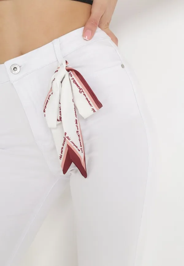 Białe Spodnie Skinny z Wysokim Stanem i Kokardką przy Pasie Diorene