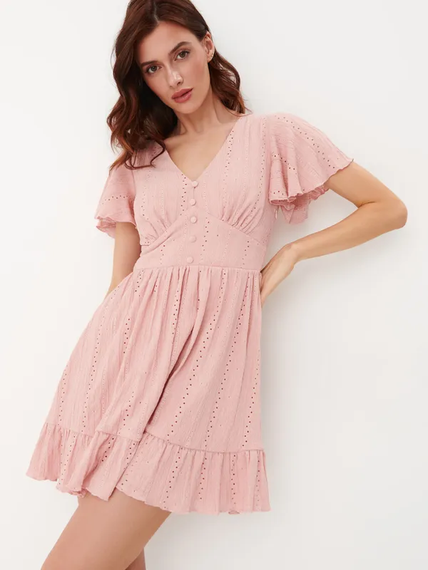 Pastelowa sukienka mini - Różowy