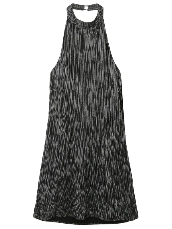 Srebrna sukienka plisowana, z dekoltem halter, z odkrytymi plecami