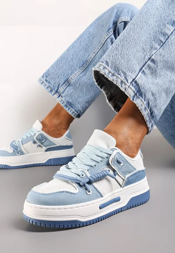Niebieskie Buty Sportowe Sneakersy na Platformie z Ozdobnymi Sznurówkami Aqara