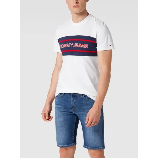 Tommy Jeans T-shirt z bawełny ekologicznej z paskami z logo