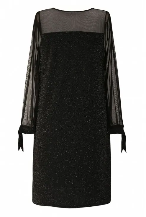 Czarna błyszcząca sukienka z wiązaniem na rękawie - Adessina
