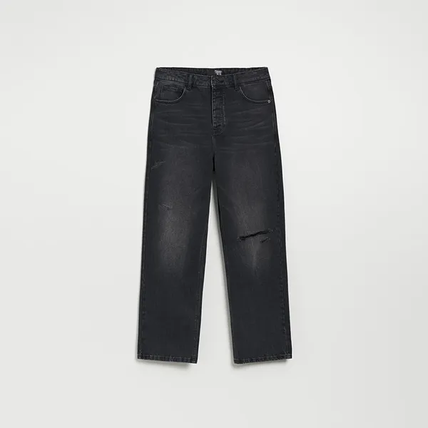 Czarne jeansy wide leg z niskim stanem - Czarny