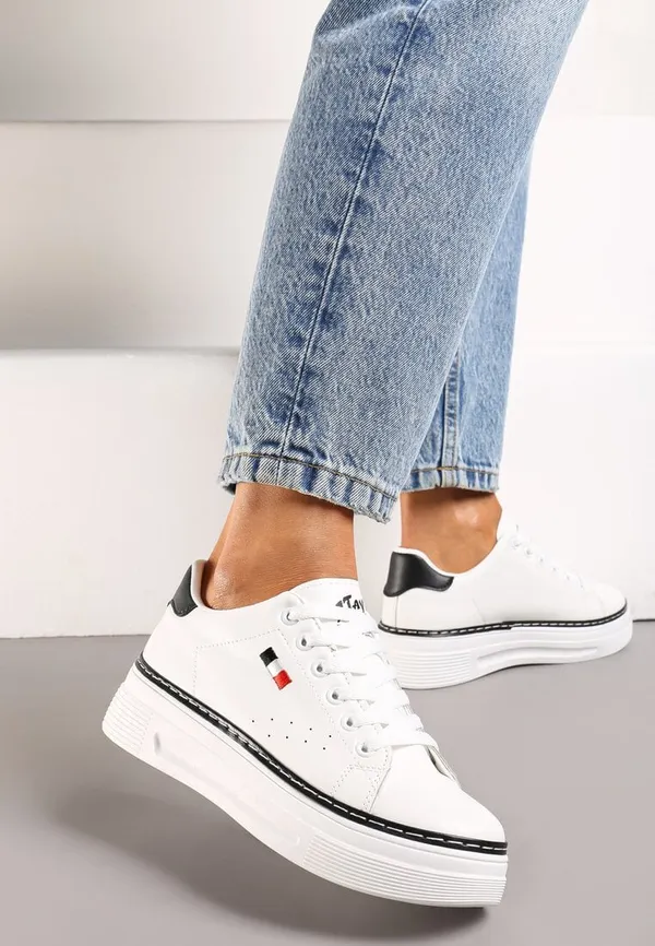 Biało-Czarne Sneakersy na Platformie z Minimalistycznym Obszyciem Wokół Podeszwy Ansinrea