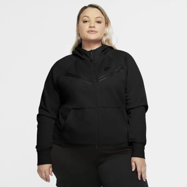 Damska bluza z kapturem i zamkiem na całej długości Nike Sportswear Tech Fleece Windrunner (duże rozmiary) - Czerń