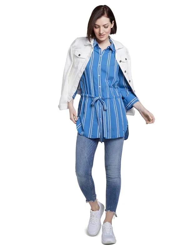 Bluzka - Loose fit - w kolorze niebiesko-białym
