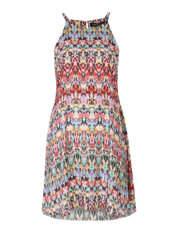 Sukienka z dekoltem halter w kolorowy nadruk