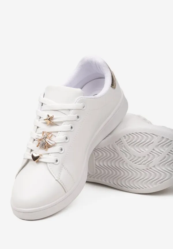 Biało-Złote Sneakersy z Metalicznymi Aplikacjami między Sznurówkami Viaprela