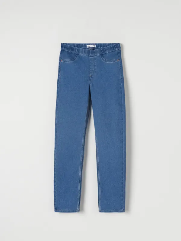Spodnie jegginsy wykonane z bawełnianej tkaniny z dodatkiem elastycznych włókien. - niebieski