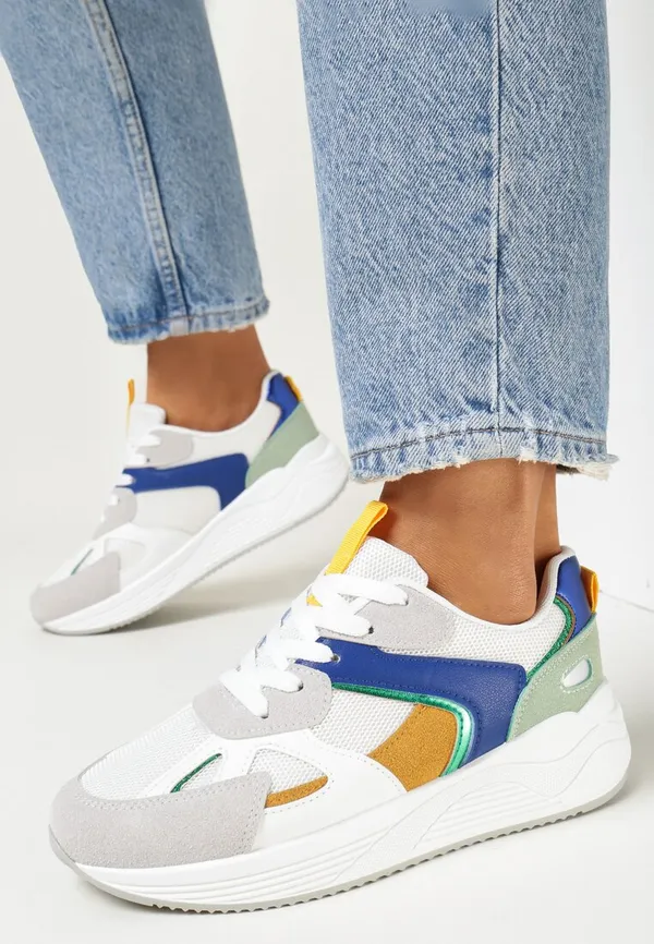 Biało-Szare Sneakersy z Kolorowymi Wstawkami Nestra