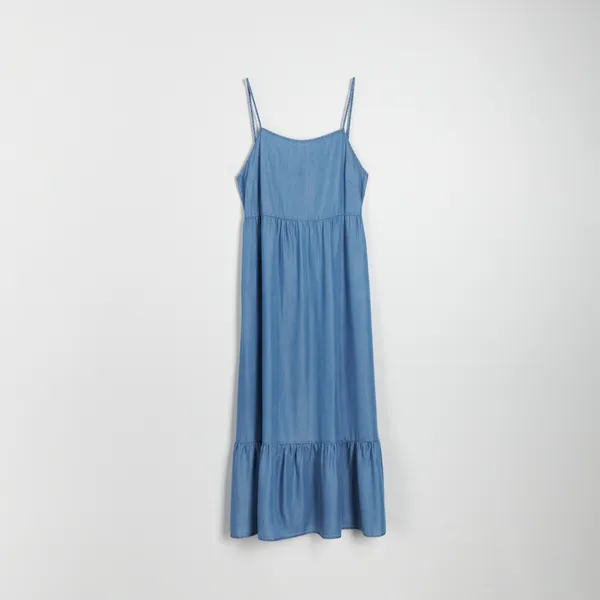 Sukienka midi z marszczeniami - Niebieski