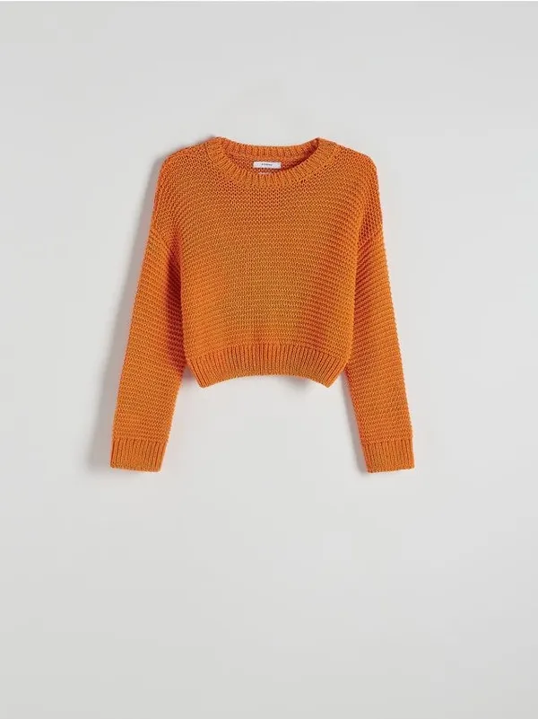 Sweter o luźnym kroju, wykonany z dzianiny z bawełną - pomarańczowy