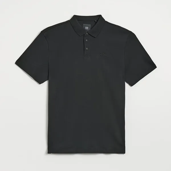 Czarna koszulka polo z haftem - Czarny