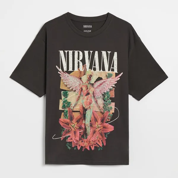 Koszulka z nadrukiem Nirvana grafitowa - Szary
