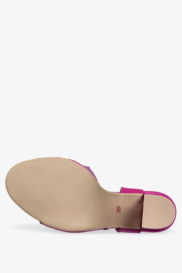 Fuksjowe sandały skórzane damskie ażurowe na słupku produkt polski casu 3023