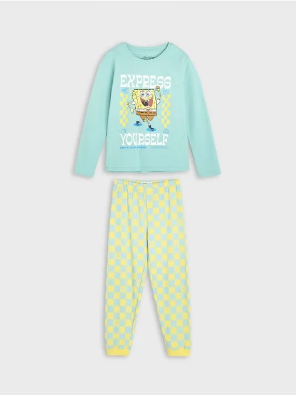 Wygodna, bawełniana piżama z nadrukiem SpongeBoba. - niebieski