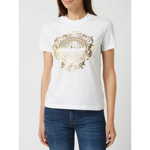 Versace Jeans Couture T-shirt z logo w kolorze złota