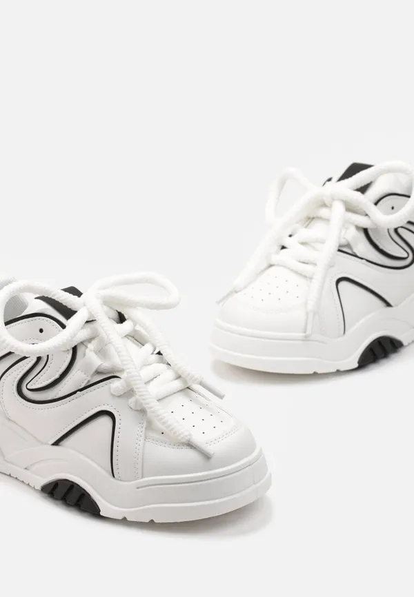 Biało-Czarne Sneakersy na Platformie z Grubymi Sznurówkami Imyria