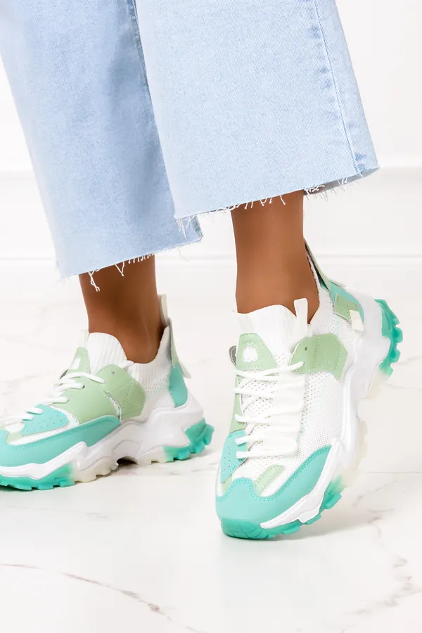 Zielone sneakersy na platformie damskie buty sportowe sznurowane casu 8260-5