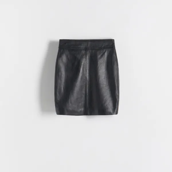 Skórzana spódnica mini - Czarny
