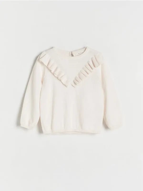 Sweter o swobodnym fasonie, wykonany dzianiny z bawełną i dodatkiem wełny. - złamana biel