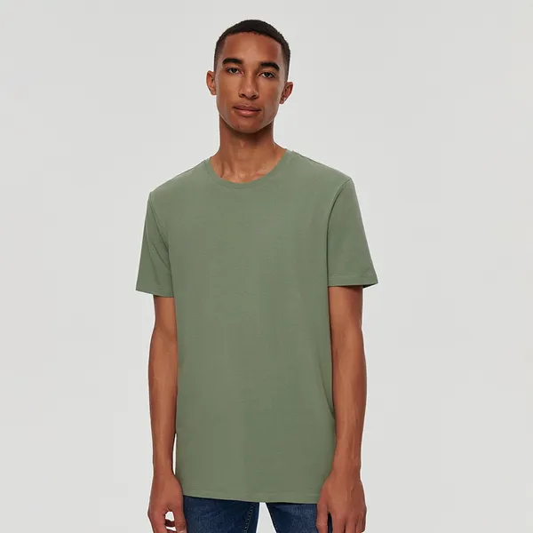 Gładka koszulka slim fit oliwkowa - Zielony