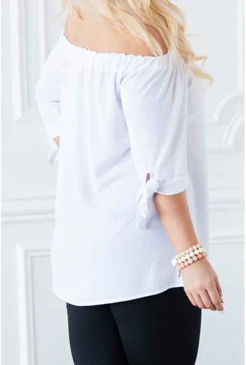 Biała bluzka hiszpanka z wiązanym rękawem NINA