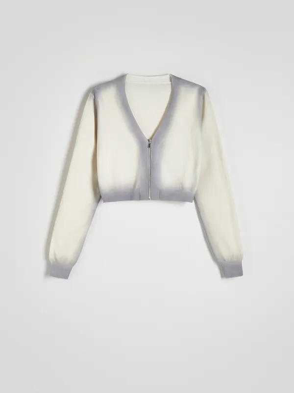 Sweter o krótszym kroju, wykonany z bawełnianej przędzy z efektem gradientu. - złamana biel