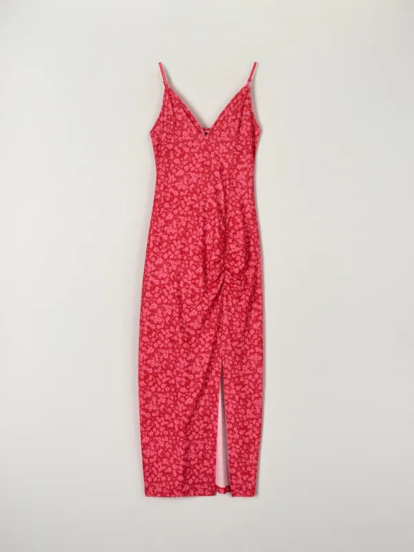 Sukienka midi z rozcięciem - Różowy