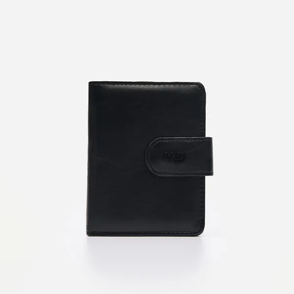 Czarny portfel składany z zapięciem na napę - Czarny