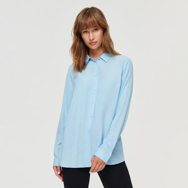 Gładka koszula z wiskozy błękitna - Niebieski
