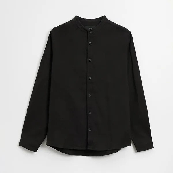 Bawełniana koszula ze stójką czarna - Czarny