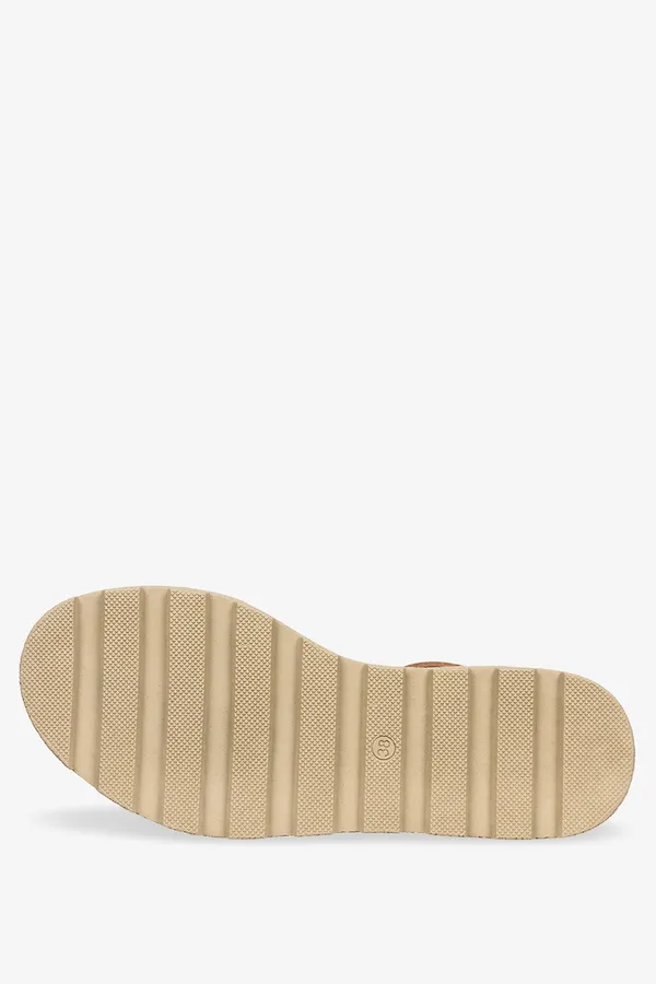 Złote sandały skórzane damskie na platformie z liściem produkt polski casu 937