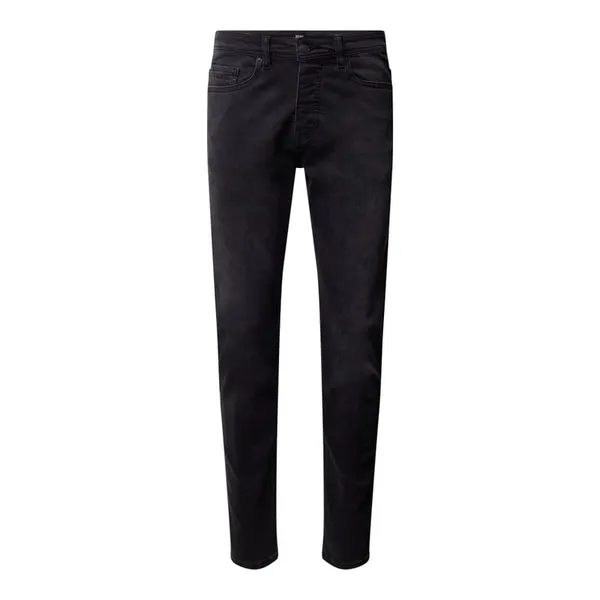 BOSS Casualwear Jeansy w dekatyzowanym stylu o kroju tapered fit z 5 kieszeniami model 'Taber'