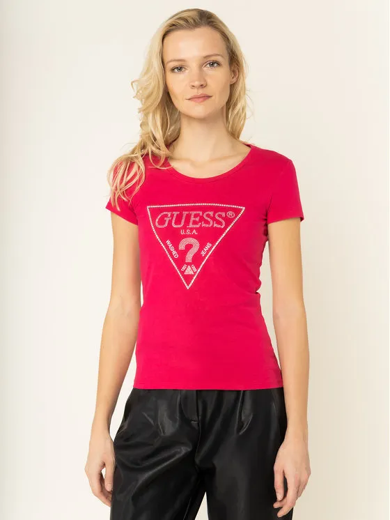 Guess T-Shirt Sparkle Tee W01I90 J1300 Różowy Slim Fit