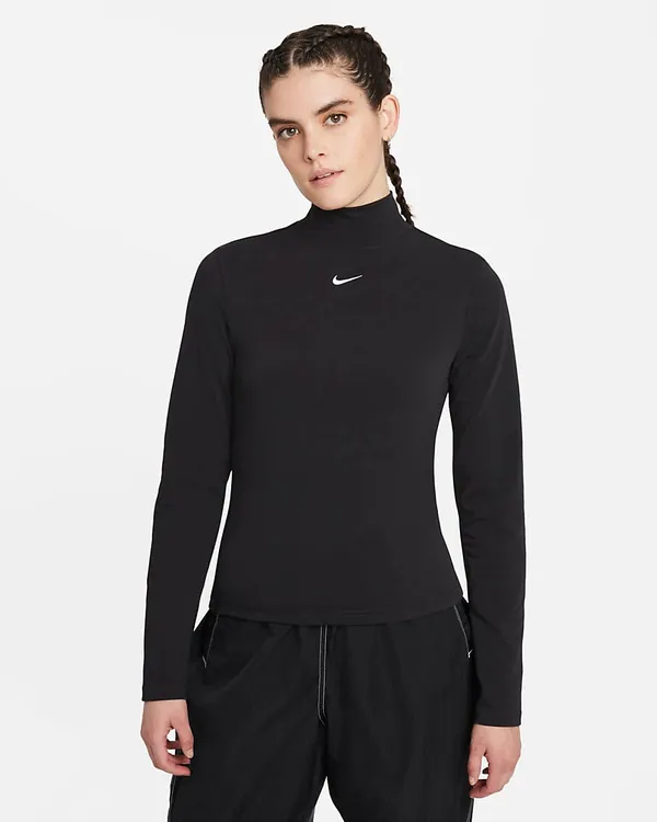 Damska koszulka z długim rękawem i półgolfem Nike Sportswear Collection Essentials - Czerń