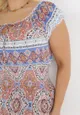 Niebieska Bawełniana Sukienka Maxi we Wzory z Hiszpańskim Dekoltem i Gumkami w Talii Teena