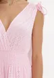 Różowa Rozkloszowana Sukienka Maxi Travili