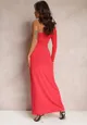 Czerwona Asymetryczna Sukienka Maxi Zdobiona Drapowaniem Kiari