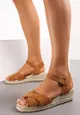 Brązowe Sandały na Koturnie z Plecionki z Juty Zarahi