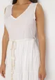 Biała Rozkloszowana Sukienka Maxi z Plecionym Sznurkiem w Talii Ralica