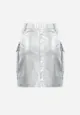 Srebrna Spódnica Mini z Kieszeniami Cargo z Imitacji Skóry Kerris