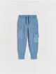 Dresowe spodnie typu jogger, wykonane ze strukturalnej, bawełnianej dzianiny. - niebieski