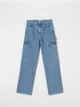 Spodnie jeansowe z kieszeniami cargo, wkonane w 100% z bawełny. - niebieski